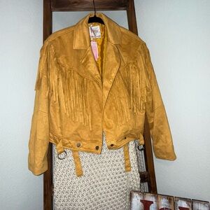 Mustard Suede Fringe Leather Jacket